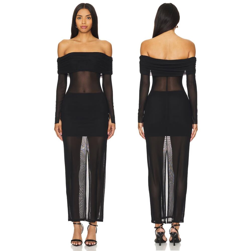 Lovers + Friends Fio Maxi Dress Off Shoulder Mesh Party Evening Cocktail Hoco S
